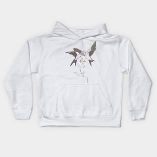 Line art woman bird Kids Hoodie